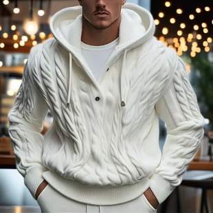 Cross-border Men's Knitwear Men's Twisted Flower Drawstring Hooded Pullover Sweater 7-stitch Wool Sweater Jacket SY0139