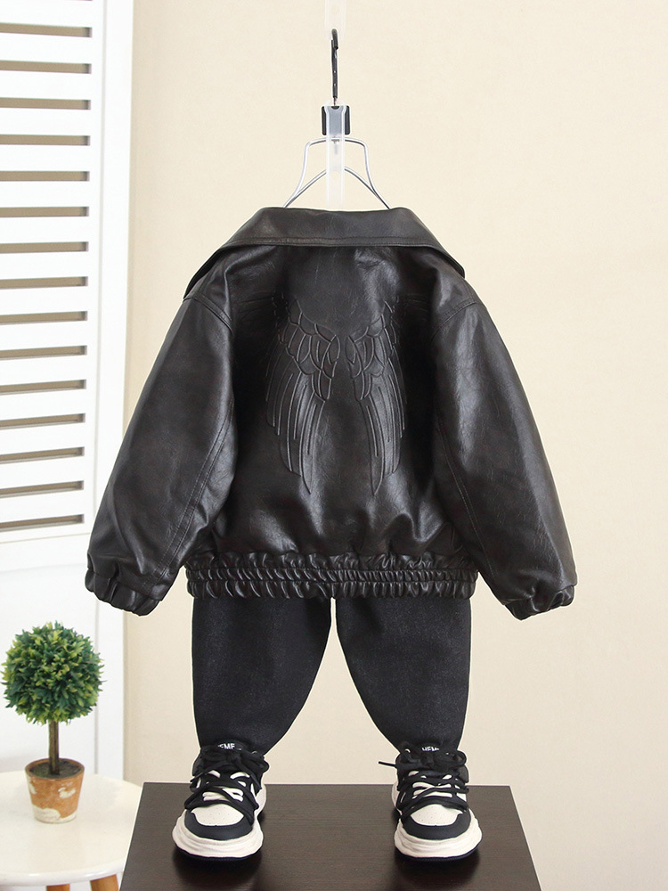 5964 Chaqueta de niño Chaqueta de cuero de estilo occidental para bebé de otoño 2025 Nuevo estilo Chaqueta de primavera y otoño para niños image 6