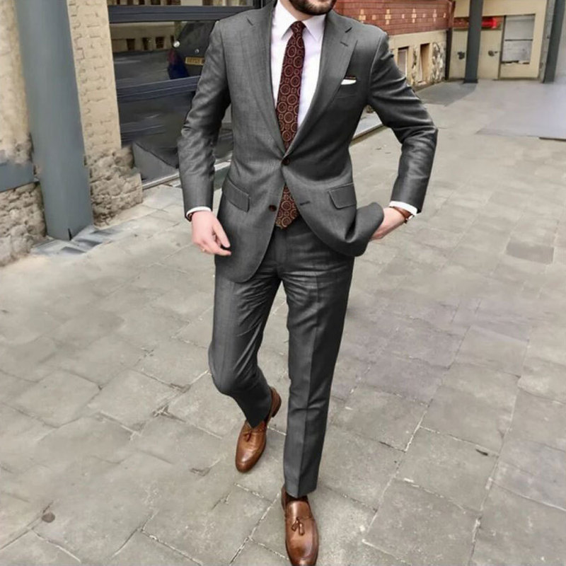 2025跨境新款男士西装两件套男西装套装修身商务礼服两粒扣套装男|undefined