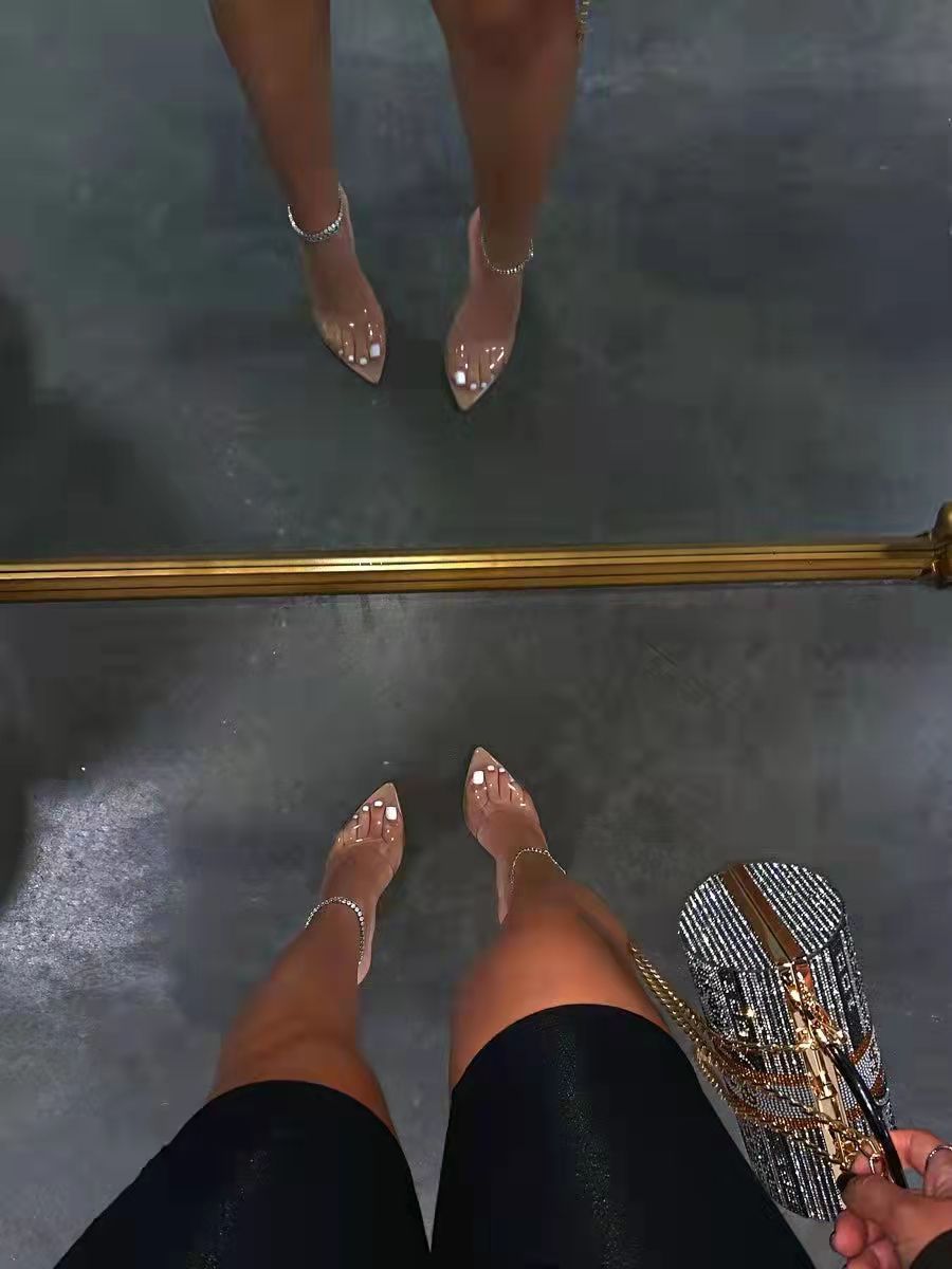 Women's High Stiletto Heeled Sandals Transparent Crystal Minimalist_voghion.com