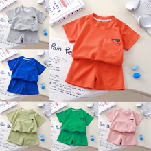 新款儿童华夫格短袖套装夏季男女童休闲洋气运动装清新薄款两件套