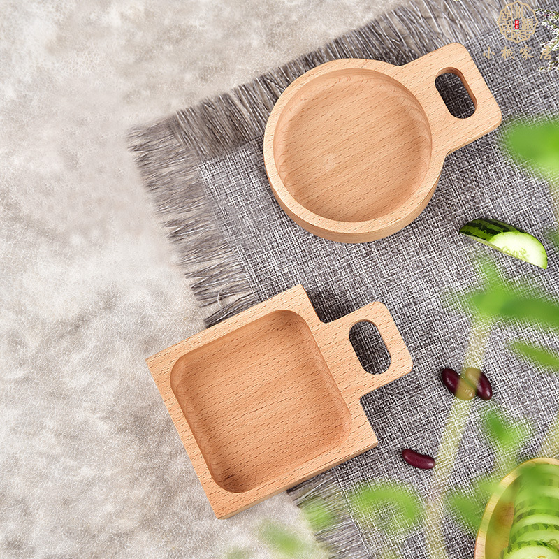 New Japanese Style Solid Wood Sauce Dish Beech Small Dishes Dim Sauce Dish Dip Seasoning Dish with logo