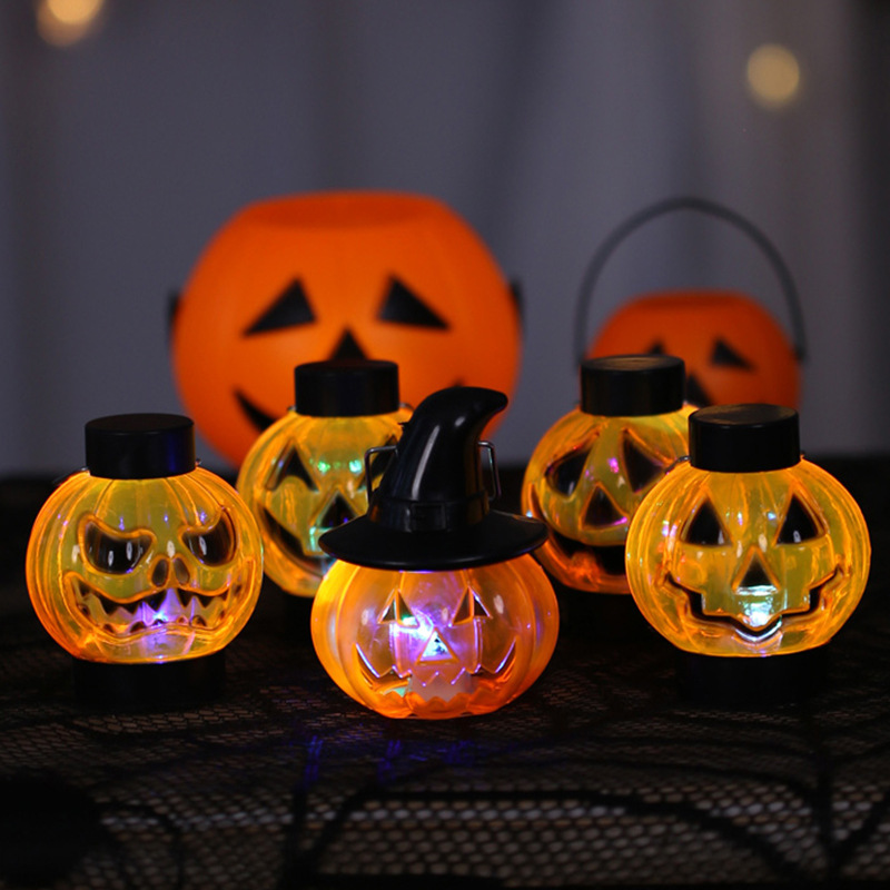 Linterna de Calabaza de Halloween, Decoraciones Brillantes de Halloween, Accesorios, Adornos, Cubo de Calabaza para Niños, Decoración para Fiestas