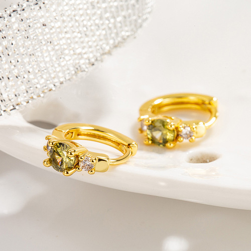 Olive Green Zircon Earrings Ultra Sparkling Mini Exquisite Earrings Fashionable New Chinese Style Commute Matchable 2024 New Arrival