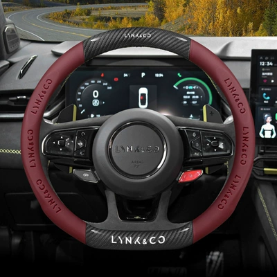 03 steering wheel cover z10: Steering wheel cover - special-for-lynk-co-carbon-fiber-pattern-burgundy-nappa-leather-other