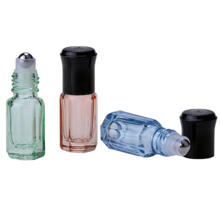 3ml botella de bola de rodillo octogonal color transparente aceite esencial perfume sub-botella