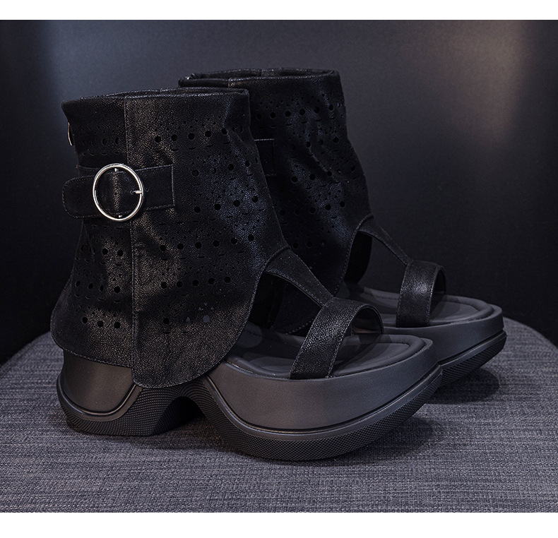 Boot cổ cao nữ đế dày phong cách La Mã hở mũi — Màu caramel 5069-1, Màu đen 5069-1 chi tiết 23
