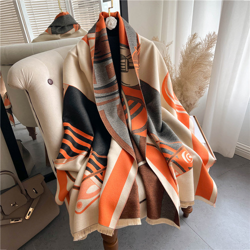 Personalized trendy carriage scarf  new fall and winter shawl imitation cashmere scarf women's warm scarf