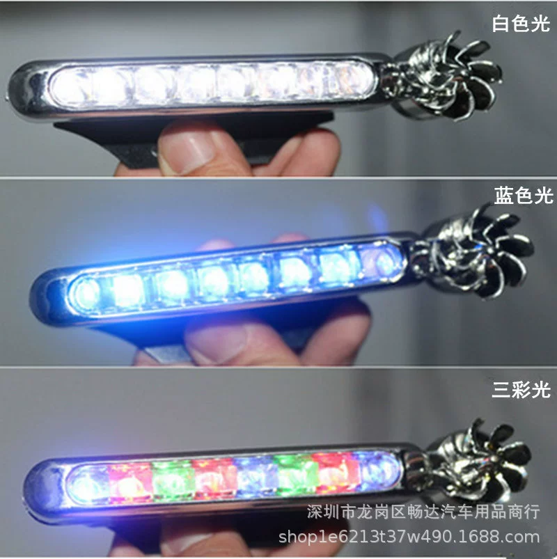 Wind-Powered LED Car Decoration Light, Wind Turbine Accent, White/Blue/Multicolor, 11×7.5×1.9 cm