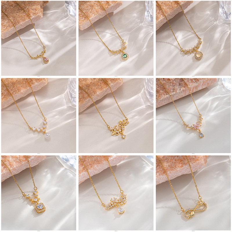 【Gold-plated Copper】Elegant and Luxurious Full-Zircon Flower and Water Drop Copper Micro-Inlaid Necklace for Women, Real Gold Plated Exquisite Collarbone Chain 【Gold-plated Copper】Elegant and Luxurious Full-Zircon Flower and Water Drop Copper Micro-Inlaid Necklace for Women, Real Gold Plated Exquisite Collarbone Chain