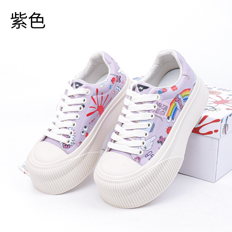 Marca de moda graffiti cordones de zapatos para chicas calles zapatos de martillo de altura de cuero para mujeres zapatos casuales blancos A162 #