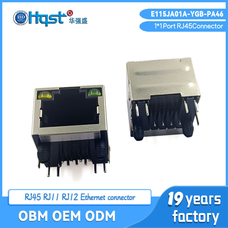 Rj45 Network Connector Short Angled Crystal Head Female Socket Shielded Dual Light E115Ja01A-Ygb-Pa46 Rj45 Network Connector Short Angled Crystal Head Female Socket Shielded Dual Light E115Ja01A-Ygb-Pa46