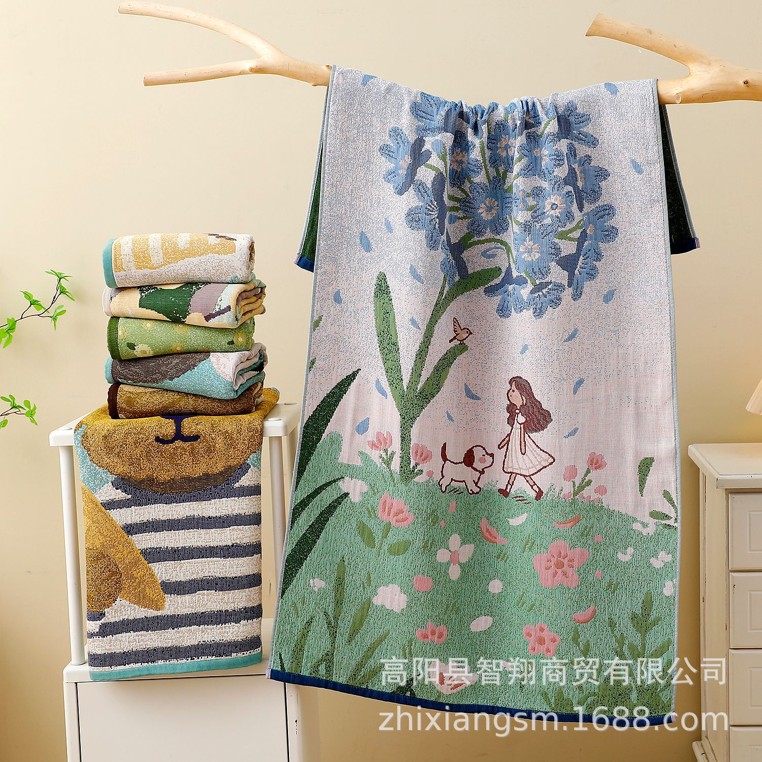 Zhiyang's New Four-Layer Gauze Jacquard Cartoon Creative Bath Towel Cotton Bath Towel Large Bath Towel Companion Gift Factory Price Wholesale
