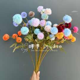 婚庆5头乒乓球花球菊小葱球绢花婚礼堂软装花材背景装饰插花蒲公
