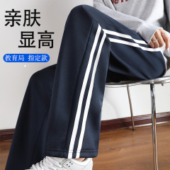 学生服パンツ ネイビーブルー 2本縞 春夏 薄手 ブルー 中学生 小学生 3本縞 ストレートパンツ