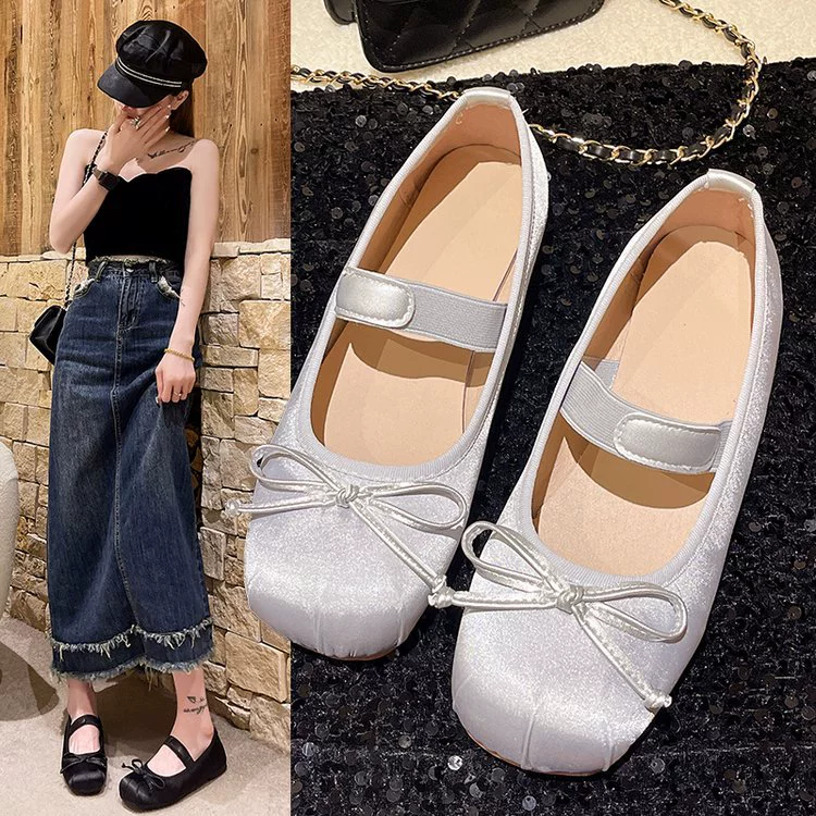 Новые женские туфли 2025 года: зимние, однотонные, с квадратным носком, неглубокие, с бантом, модные, для танцев, легкие, во французском стиле, оптом