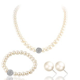 Мод necklace из жемчуга, браслет, цепь, комплект для невесты, аксессуар, корейский стиль, 3 предмета, свадебные аксессуары