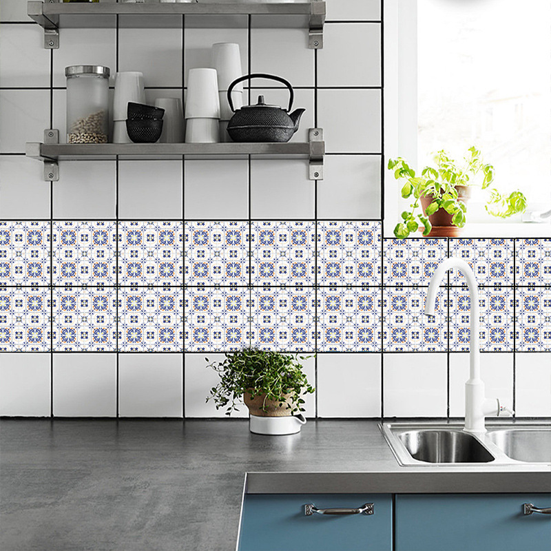 Cz41 Blue Pattern Tile Refurbishing Sticker Kitchen Bathroom And Dormitory Dining Room Wall Floor Decorative Wall Sticker display picture 3