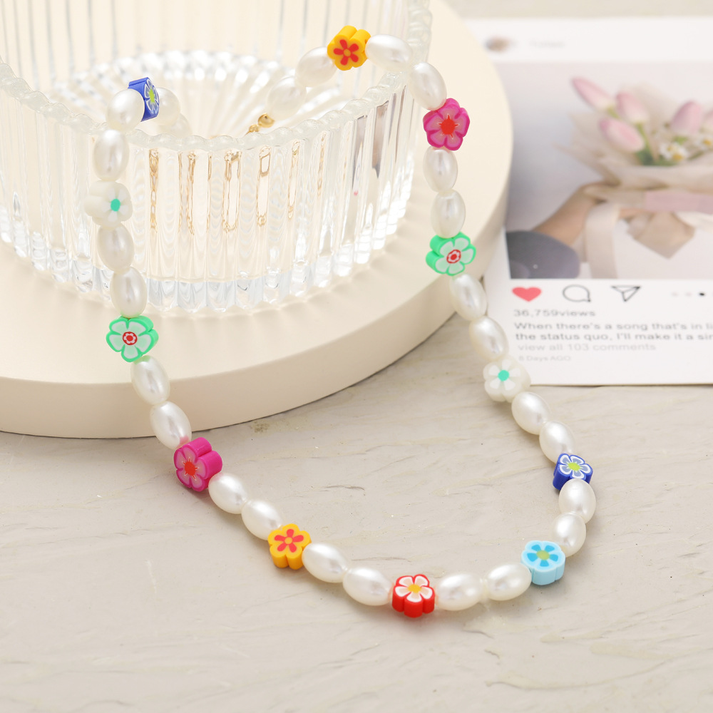 Wholesale Creative Simple Soft Pottery Flower Pearl Necklace Nihaojewelry