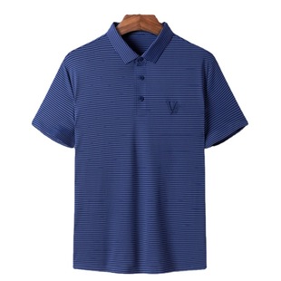 Men's Summer New Short-sleeved Seamless Polo Shirt Ice Silk Stripe Casual Large Size Fat Plus Size Large T-shirt