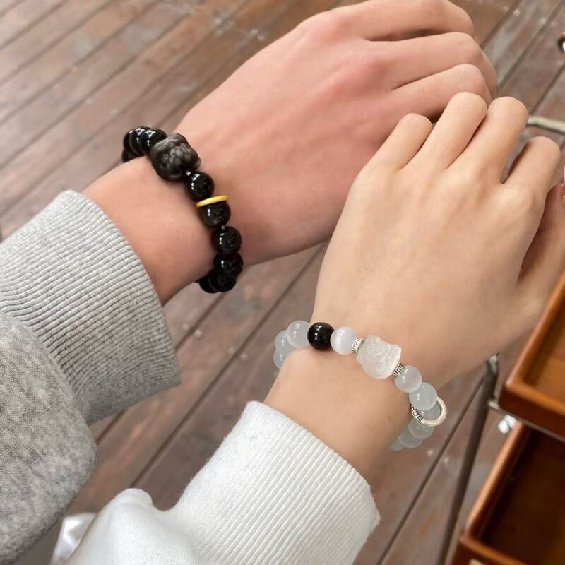 Obsidian Lion Bracelet Silver Obsidian Meteorite Valentine's Day Gift Couple Bracelet Personalized Gift for Couples and Best Friends 520