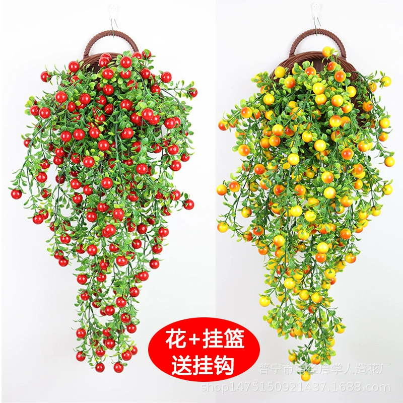 Украшение стен Поддельный цветок Ротанг Гостиная Настенный фон Украшение Настенная корзина Зеленое растение Фруктовая лоза Домашняя лоза