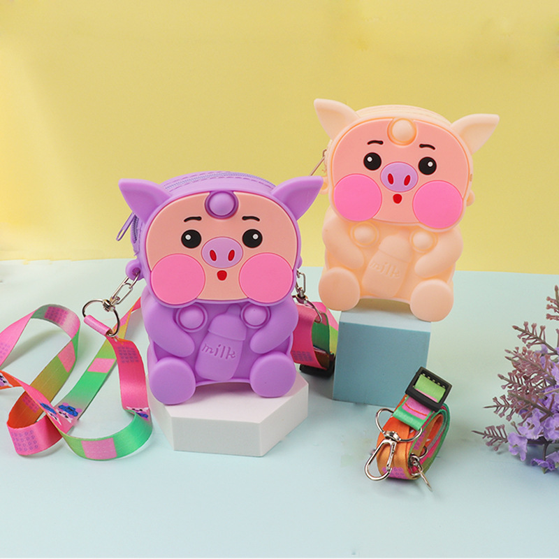 En stock alcancía monedero de silicona para niños bolso educativo de dibujos animados descompresión burbuja pellizco bolsa de mensajero monedero de viaje
