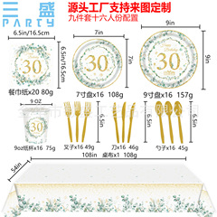 ユーカリの葉の満1歳の数字の誕生日のテーマのセットのティッシュの紙の皿の紙コップのパーティーの装飾用品の集まり