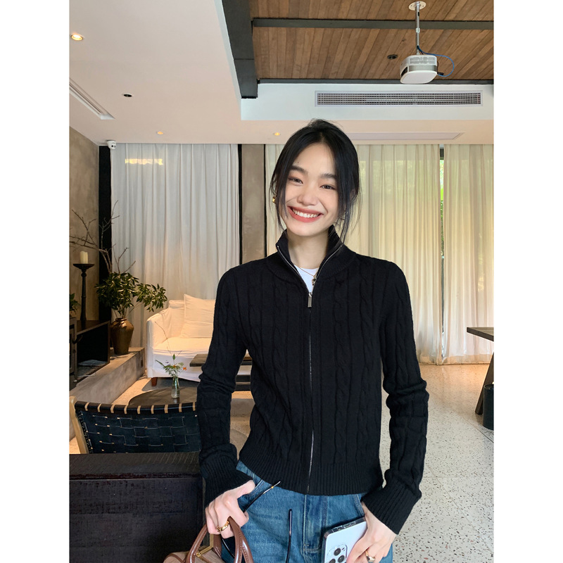 复古设计感麻花套头针织衫女秋冬新款韩系拉链休闲长袖套头上衣女|undefined