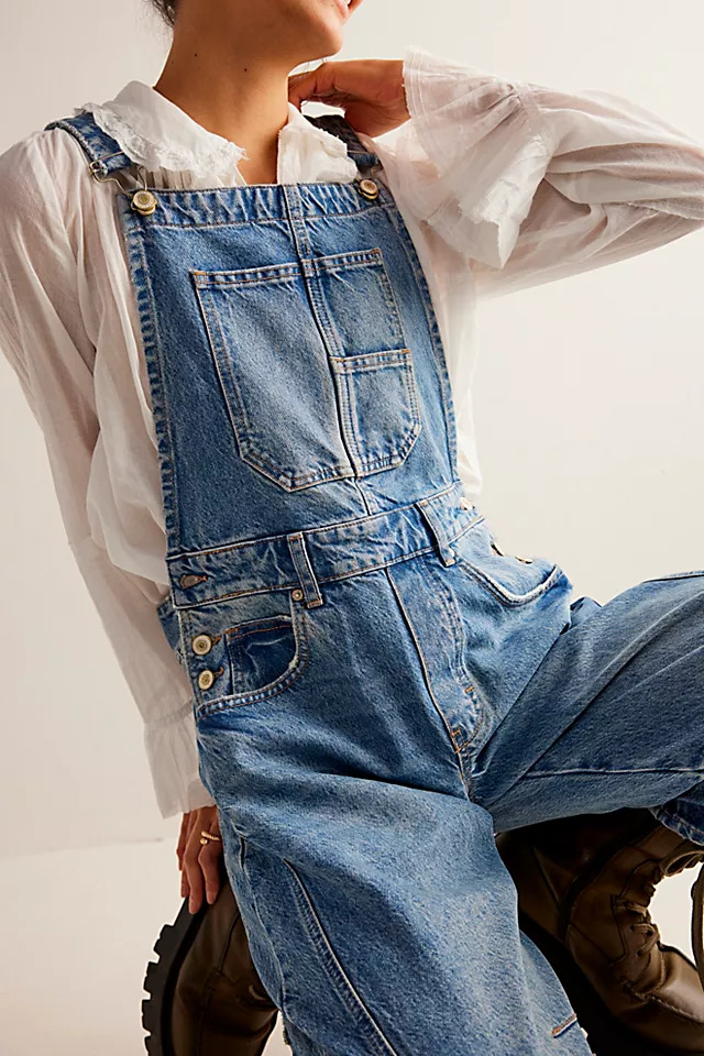 Damen Denim Latzhose Im Retro Stil Weiter Gerader Schnitt_voghion.com