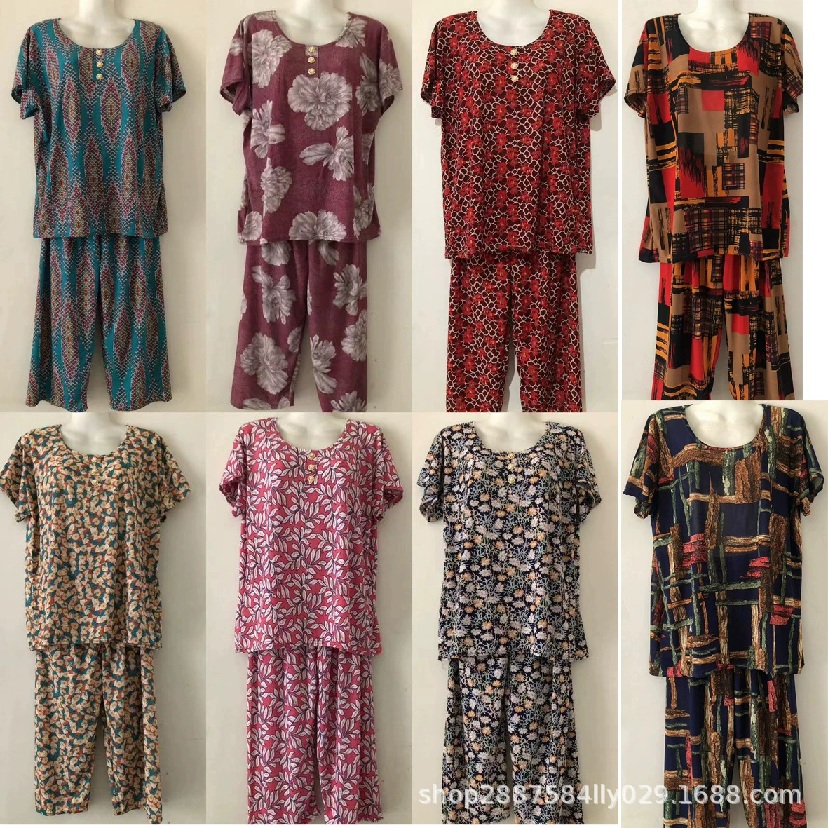 Большой размер среднего и пожилого возраста дышащий ледяной шелк набор пожилой бабушки среднего и пожилого возраста