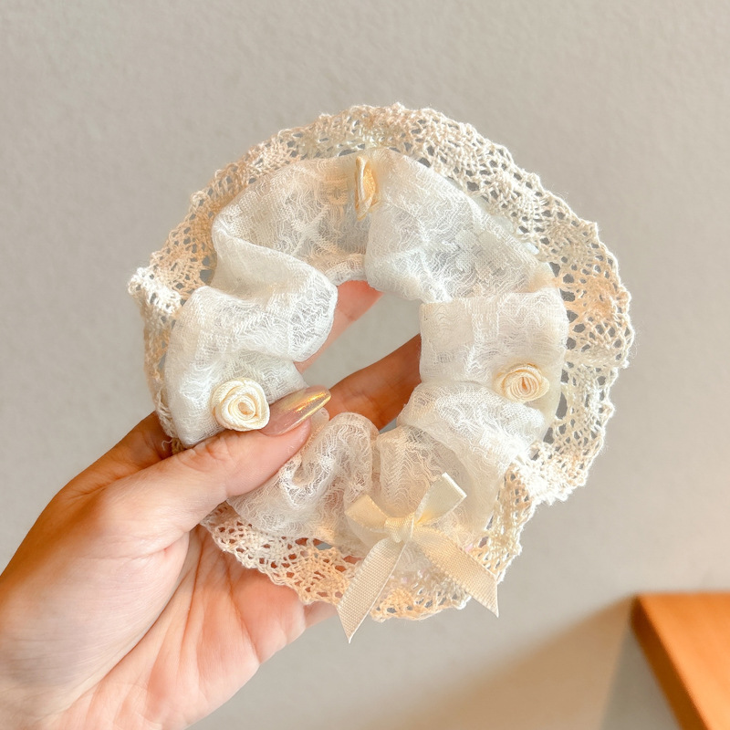 Primavera nueva corbata de pelo de intestino grueso para niños accesorios para el cabello de encaje dulce niña cabeza de bebé flor cuerda para la cabeza tocado de cuerda para el cabello japonés