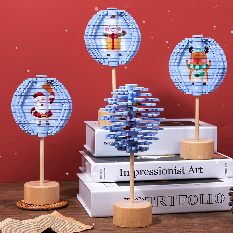 Montessori madera divertido tema de Navidad maquillaje facial Piruleta de doble cara giratoria espiral árbol descompresión educación temprana juguetes educativos