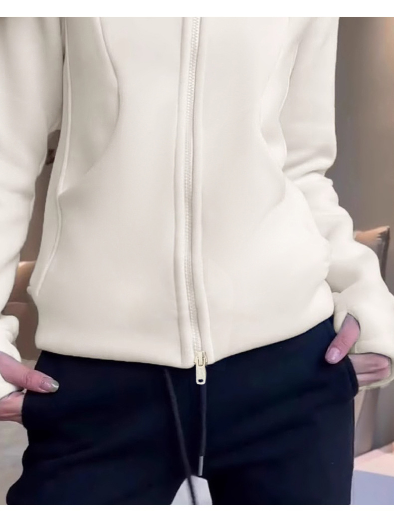 Double Pull-up Collar Yoga Jacket, Fleece Thickened Slim-fit Sports Top, Fitness Clothes For Women_desvips.com