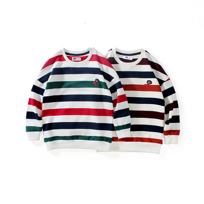 2021 Autumn Korean Edition new pattern Children's clothing Long sleeve CUHK Sweater Boy stripe Terry Sweater children Long sleeve