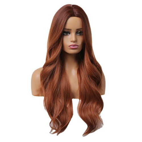 EMMOR Amazon Foreign Trade New Middle Part Long Wavy Orange-Red High-Temperature Silk Wig Full Headset Manufacturer