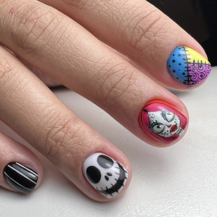 24 Pieces of Short Square Halloween Nail Pieces Cartoon Grimace Colorful Whitening Nail Pieces Wearable Nail Polish Finished Product Wholesale