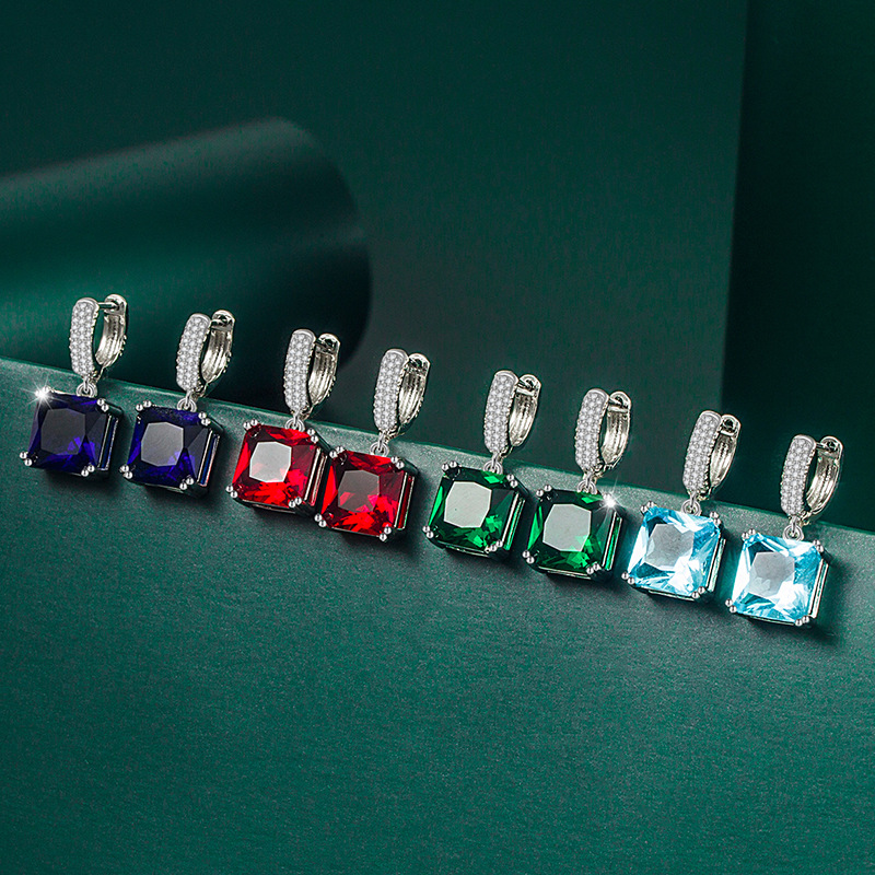 Fashion Simple Aquamarine Ear Clip Copper Ear Studs Earrings