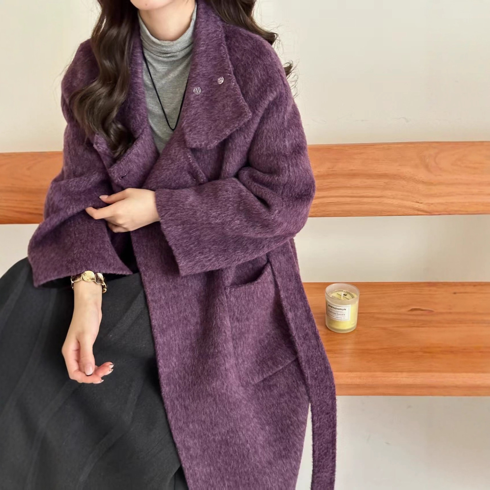 2025 New Dongdaemun Double-Sided Wool Outwear for Women, Extra Long Loose Silhouette, High-End Hepburn Style Outwear