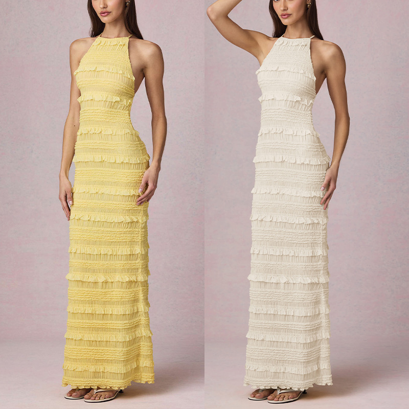 European and American Amazon Sexy Ruffle Lace Cross-Border 2026 Summer New Backless Halter Neck Ultra-Long Dress European and American Amazon Sexy Ruffle Lace Cross-Border 2026 Summer New Backless Halter Neck Ultra-Long Dress