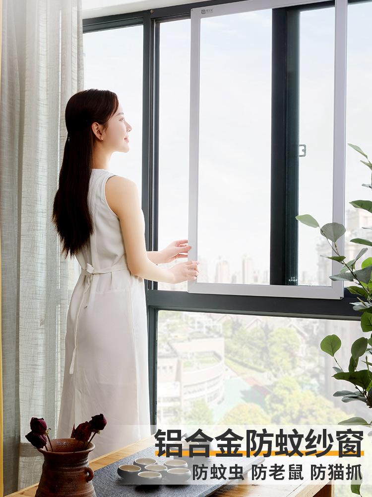 纱窗可推拉式自装防盗防蚊网平移沙窗不锈钢窗框铝合金定 制金刚
