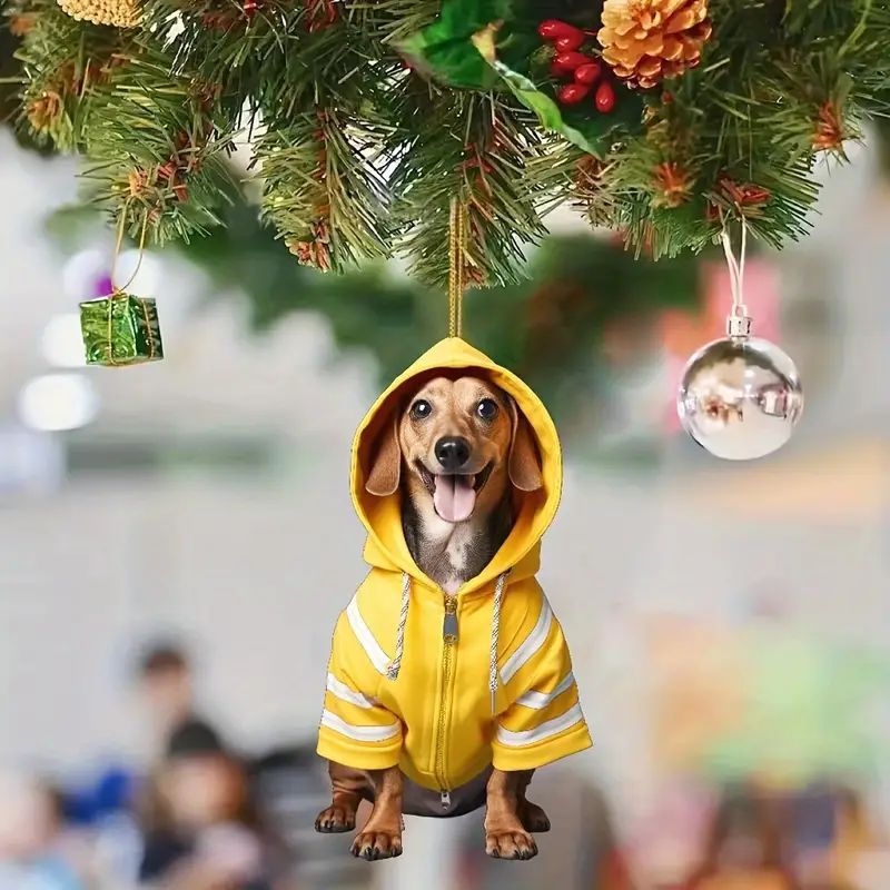 2D acrílico perros de Navidad colgando llavero multifuncional automóvil hogar decoración de fiestas colgantes decoración de la habitación image 3