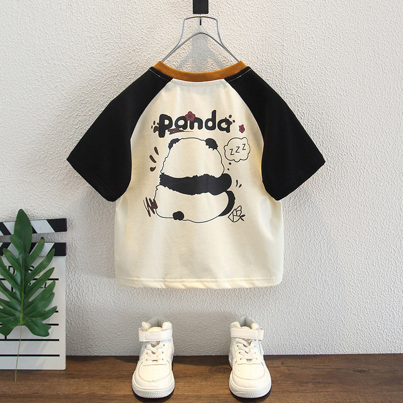 7984 Camiseta de panda para niños delgada 2025 verano nuevo estilo para niños y niñas top estilo occidental bebé color de manga corta T mujer