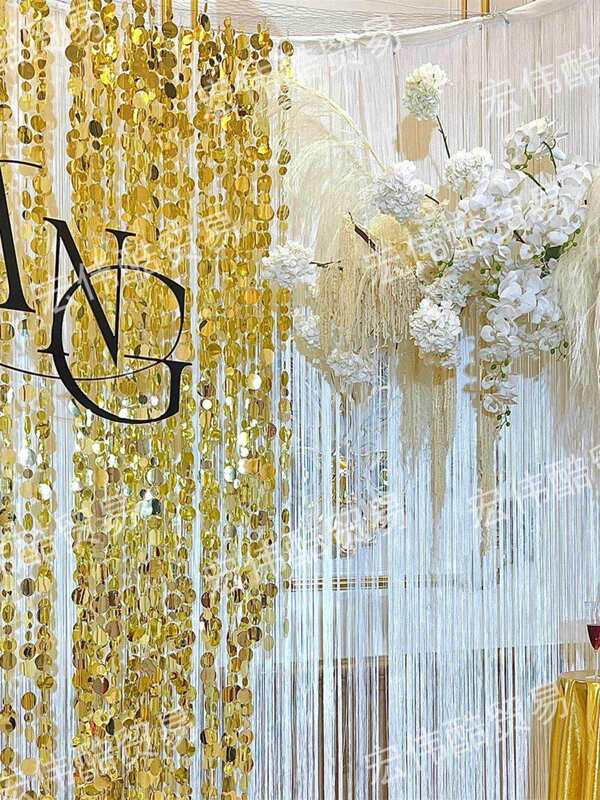 Wedding Props Gold Sequin String Silver Thread Curtain Sequin String Wedding Decoration Ceiling Arrangement Props Background
