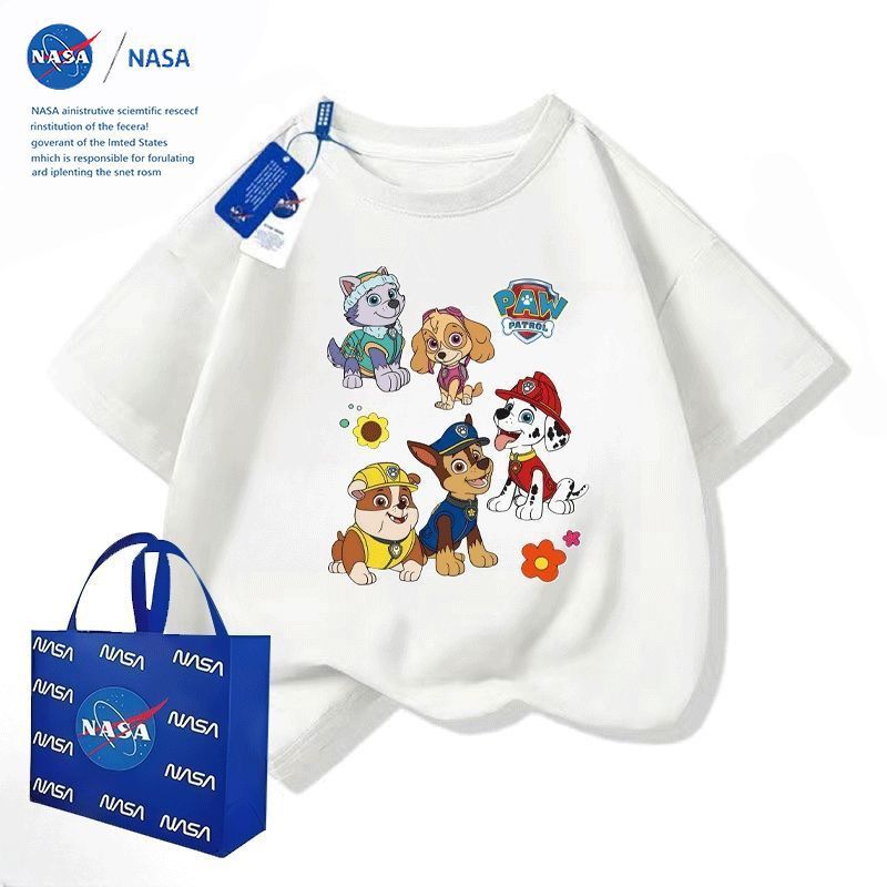 NASA新款卡通汪汪队印花短袖T恤儿童洋气夏季中大童圆领纯棉上衣