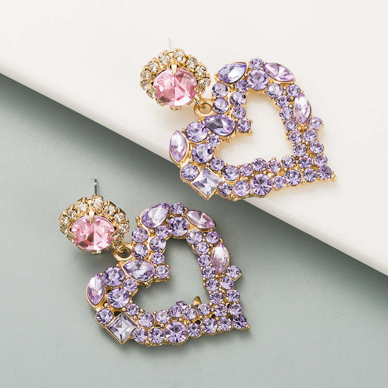 Fashion Heart-shape Full Diamond Earrings Wholesale display picture 6