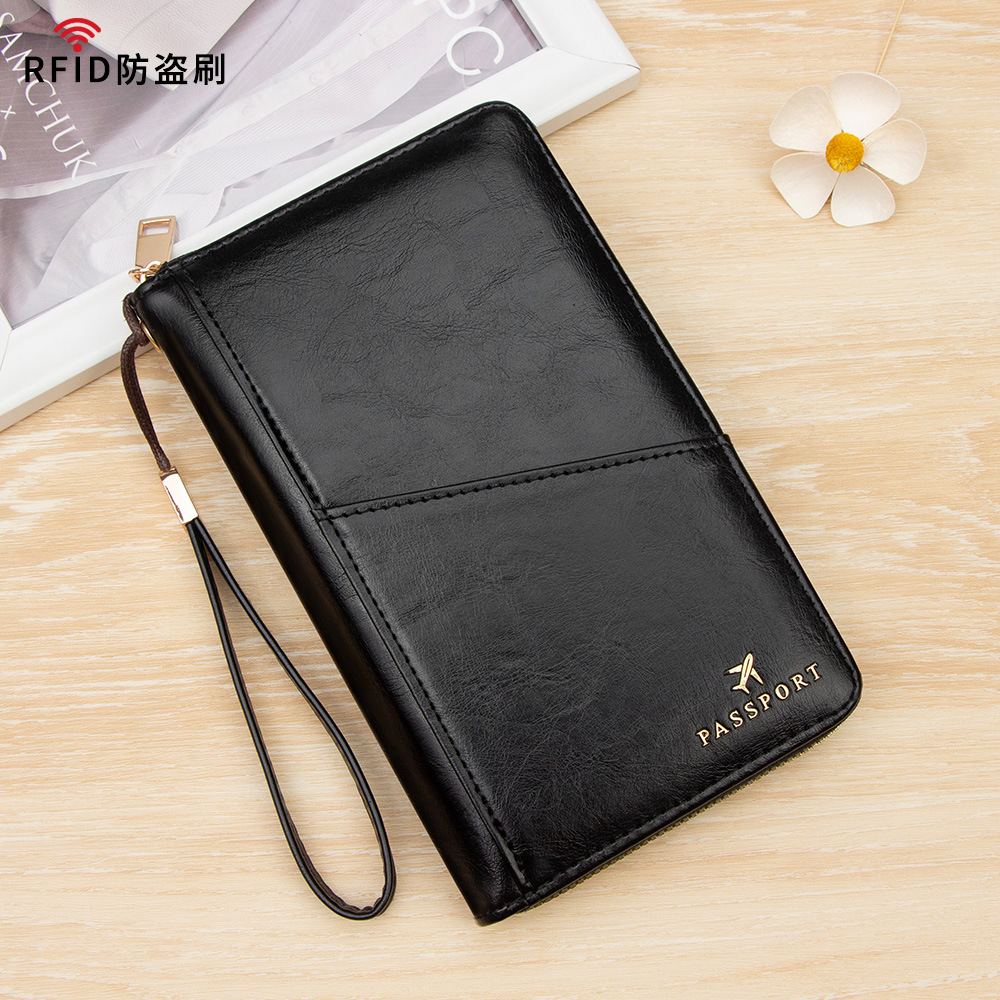 Cross-Border Popular Rfid Long Passport Bag, Ticket Storage Document Bag, Multi-Functional Travel Card Bag, Zipper Passport Holder