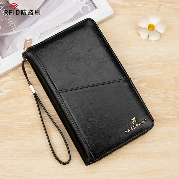 Cross-Border Popular Rfid Long Passport Bag, Ticket Storage Document Bag, Multi-Functional Travel Card Bag, Zipper Passport Holder