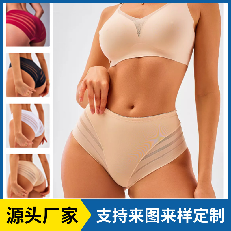 Foreign Trade Russian Mesh Mid-Waist Large Size Women's Briefs Sexy Splicing Underwear Tummy Control Full Coverage Underwear