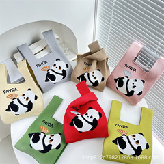 原創設計大熊貓花花針織包包親子手提包背心包包編織手拎包禮品袋